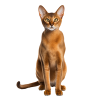 un elegante abisinio gato soportes en lleno perfil vista, mostrando sus pulcro Saco y alerta caracteristicas en contra un claro, transparente fondo. png