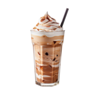 Frappuccino with straw in a glass cup isolated on transparent background png