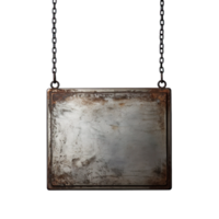 Metal blank sign hanging on a chain isolated on transparent background png