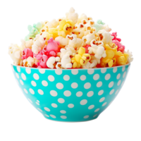 Popcorn in colorful bowl isolated on transparent background png
