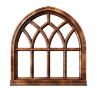 Wooden arched brown window isolated on transparent background png