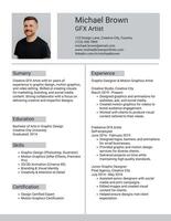 GFX Artist Resume template
