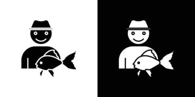 Fisherman with fish icon linear logo isolated vector