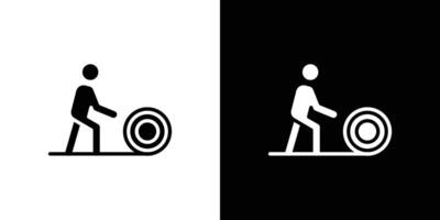 Man rolling carpet mat icon linear logo isolated vector