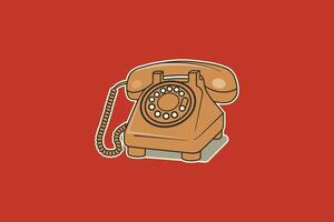 An old style telephone on a red background vector