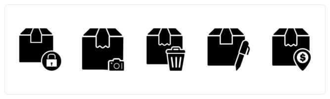 A set of 5 Business icon as secured delivery, order camera, trash order vector