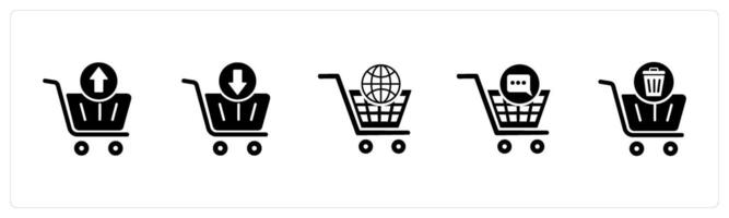 A set of 5 Business icon as upload cart, download cart, global cart vector