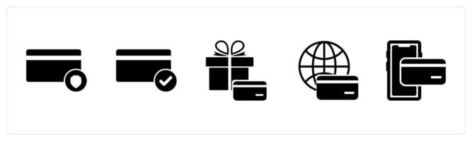 A set of 5 Business icon as card security, approved card, gift shopping vector