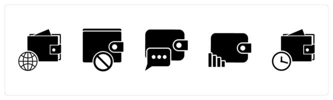 A set of 5 Business icon as favorite wallet, wallet settings, wallet notification vector