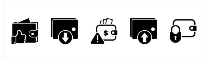 A set of 5 Business icon as like wallet, download wallet, wallet maintenance vector