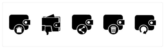 A set of 5 Business icon as money wallet, dislike wallet, share wallet vector