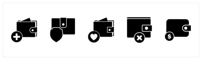 A set of 5 Business icon as add to wallet, money security, favorite wallet vector