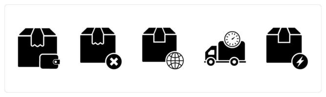 A set of 5 Business icon as pay on delivery, wrong order, international order vector