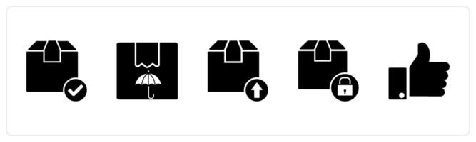 A set of 5 Business icon as delivered, forward parcel, secured delivery vector