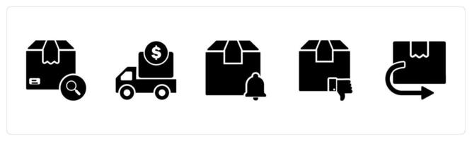 A set of 5 Business icon as search order, shipping cost, delivery notification vector