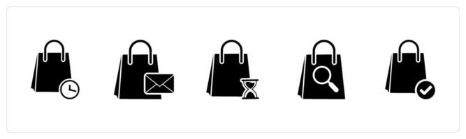 A set of 5 Business icon as shopping on time, shopping message, search bag vector
