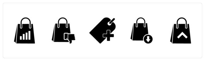 A set of 5 Business icon as revenue shopping, dislike shopping, add tag vector