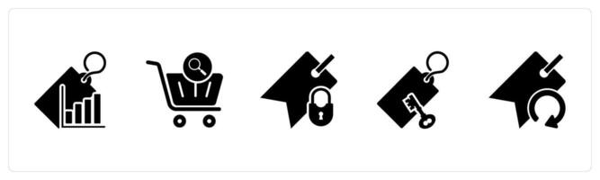 A set of 5 Business icon as revenue tag, cart search, tag security vector