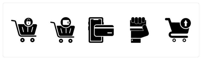 A set of 5 Business icon as cart protection, shopping cart, mobile payment vector