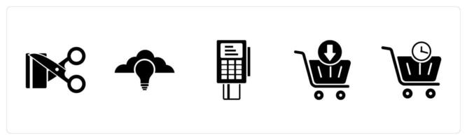 A set of 5 Business icon as cut price, cloud idea, card swipe machine vector