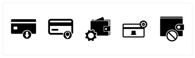 A set of 5 Business icon as download card, card location, wallet settings vector