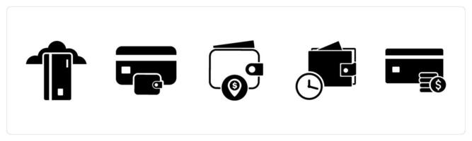 A set of 5 Business icons as cloud card, shopping wallet, money wallet vector
