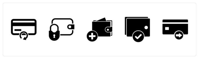 A set of 5 Business icons as update card, money protection, add to wallet vector