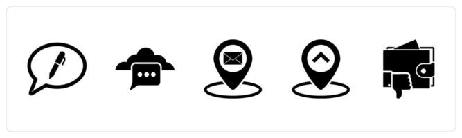 A set of 5 Business icons as edit message, cloud message, message location vector