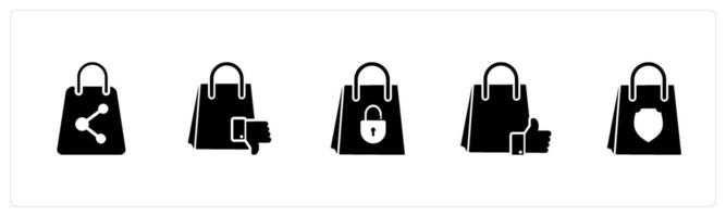 A set of 5 Business icons as share shopping, dislike shopping, shopping security vector