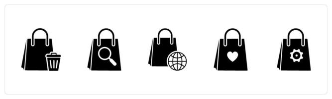 A set of 5 Business icons as remove bag, search bag, global shopping vector