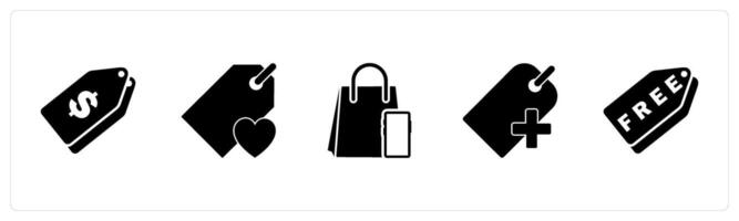 A set of 5 Business icons as price tag, favorite tag, m commerce vector
