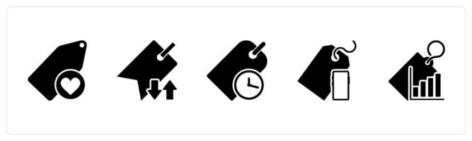 A set of 5 Business icons as favorite tag, synchronize tag, shopping deal vector