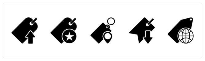 A set of 5 Business icons as upload tag, favorite tag, tag location vector