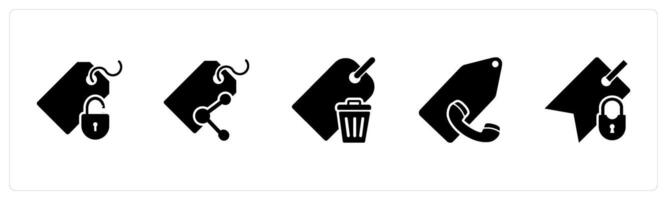 A set of 5 Business icons as tag protection, share tag, remove tag vector