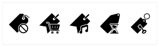 A set of 5 Business icons as tag prohibited, shopping tag, music tag vector