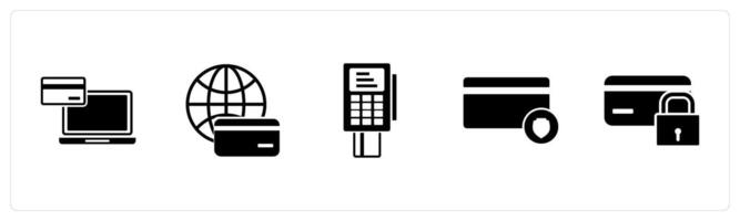 A set of 5 Business icons as online payment, global card, card swipe machine vector