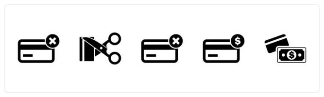 A set of 5 Business icons as remove card, cut price, expired credit card vector