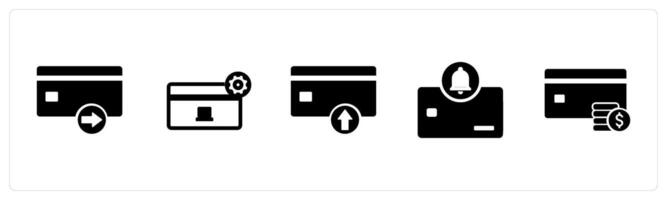 A set of 5 Business icons as send card, card settings, upload card vector
