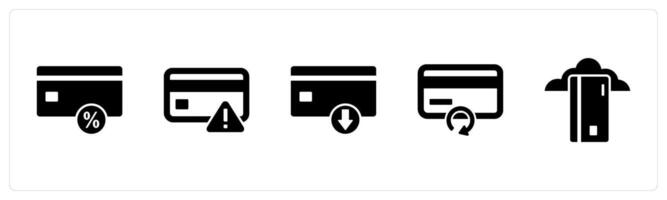 A set of 5 Business icons as card discount, card error, download card vector