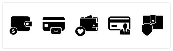 A set of 5 Business icons as wallet, card message, favorite wallet vector