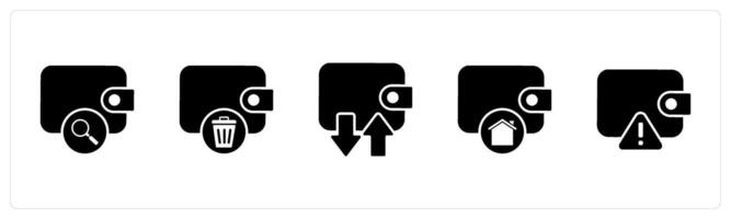A set of 5 Business icons as search money, remove money, synchronize wallet vector