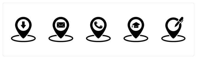 A set of 5 Business icons as pin, message location, call location vector