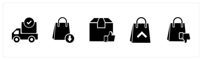 A set of 5 Business icons as delivered parcel, upload shopping, approved order vector