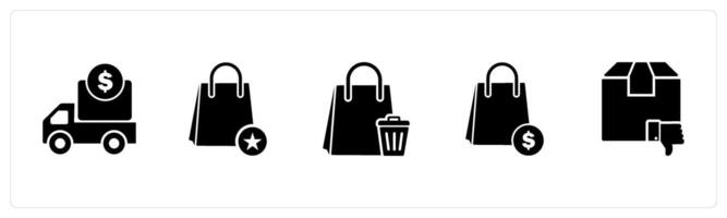 A set of 5 Business icons as shipping cost, favorite bag, remove bag vector