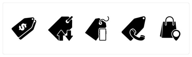 A set of 5 Business icons as price tag, synchronize tag, mobile tag vector