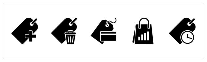 A set of 5 Business icons as add tag, remove tag, card tag vector