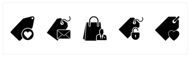 A set of 5 Business icons as favorite tag, message tag, shop owner vector