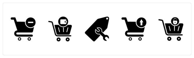 A set of 5 Business icons as remove cart, shopping cart, repair tag vector