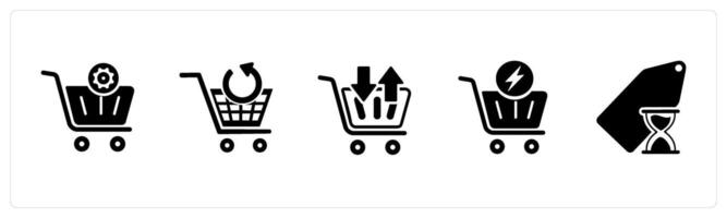 A set of 5 Business icons as cart setting, update cart, synchronize cart vector