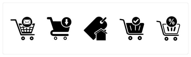 A set of 5 Business icons as cart message, upload cart, home tag vector